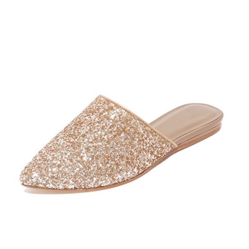 Joie Adiel Glitter Tan Pointed Toe Mules Flats